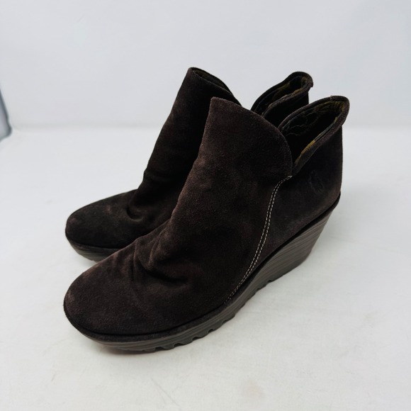FLY LONDON Brown Suede Wedge Yip Oil Ankle Boots Women's Size 10 - Picture 11 of 11